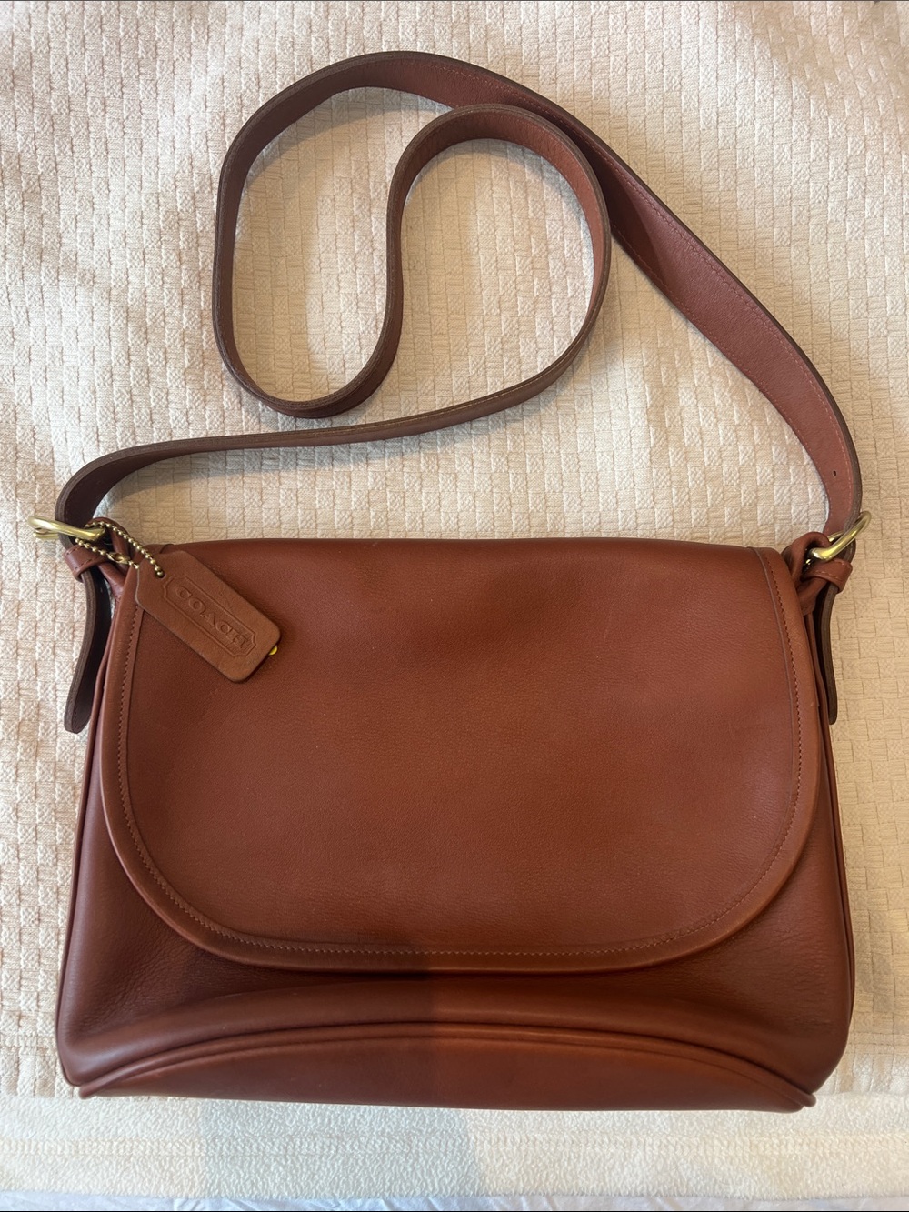 Coach Tan Brown Leather Crossbody Bag with Flap